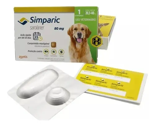 Antipulgas E Carrapatos Simparic 80mg 20,1 A 40kg - Caixa com 1 Comprimido - Zoetis - Imagem 6